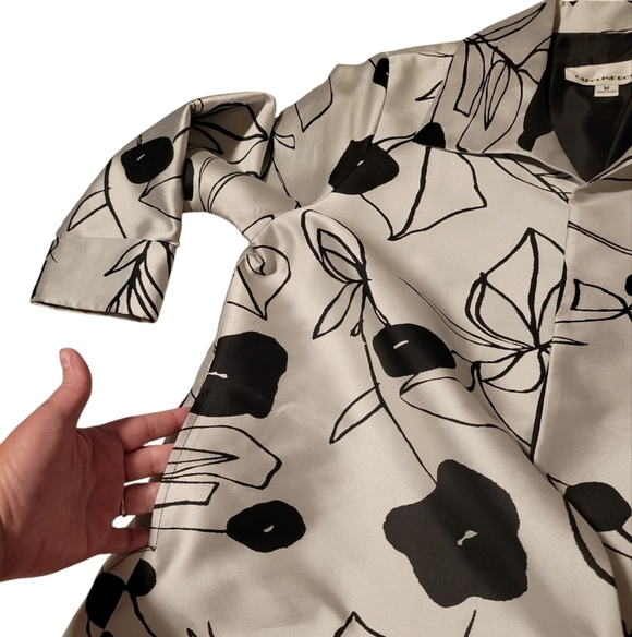 Caroline Rose Floral A-Line Party Dinner Jacket Medium Metallic Silver Black - Picture 10 of 12